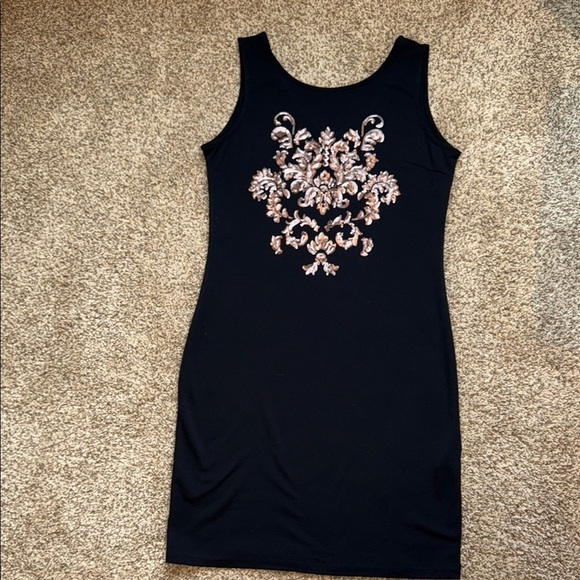 Suzy Shier Black Copper Embellished Sheath Dress - Picture 8 of 13